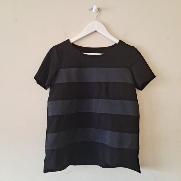 Madewell Night Out Tee w Satin Stripe Black Crewneck short sleeve Knit Blouse - Picture 1 of 9